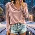 thumbnail image 6 of Womens Velvet Cowl Neck Tops Long Sleeve Elegant Casual Loose Fit Fall Winter Pullover Blouse Pink 2XL, 6 of 7