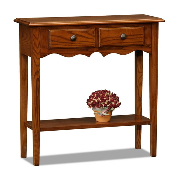 Leick Home 9027-MED Two Drawer Petite Console with Shelf, Medium Oak
