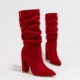 thumbnail image 4 of Dakaela Womens Slouchy Mid Calf Boots Suede Slip on Chunky Block Heel Pumps Dressy Riding Tall Boot, 4 of 6