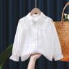 ATOGUTA Shirt for School Uniform for Girls White Blouse Ruffle Long Sleeve Button Down Shirts Princess Loose Soft Tops White, Size 3T-14