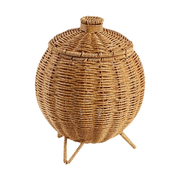 Cestas de almacenamiento tejidas a mano, soporte para bocadillos con tapa, caja para juego de té hecha a mano, cesta de mimbre de imitación para mesa,