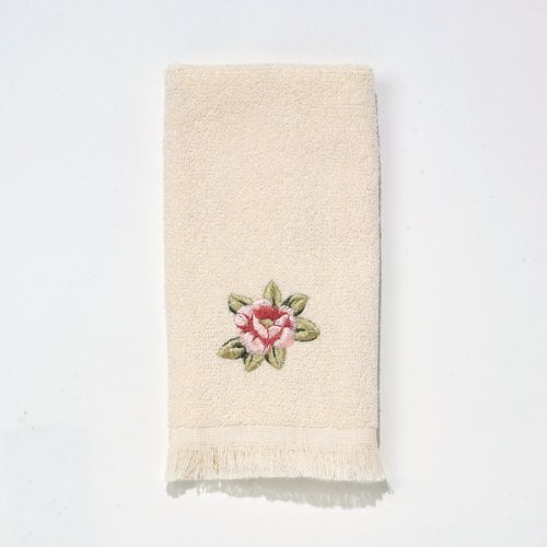 Rosefan Embroidered Fingertip Towel Ivory