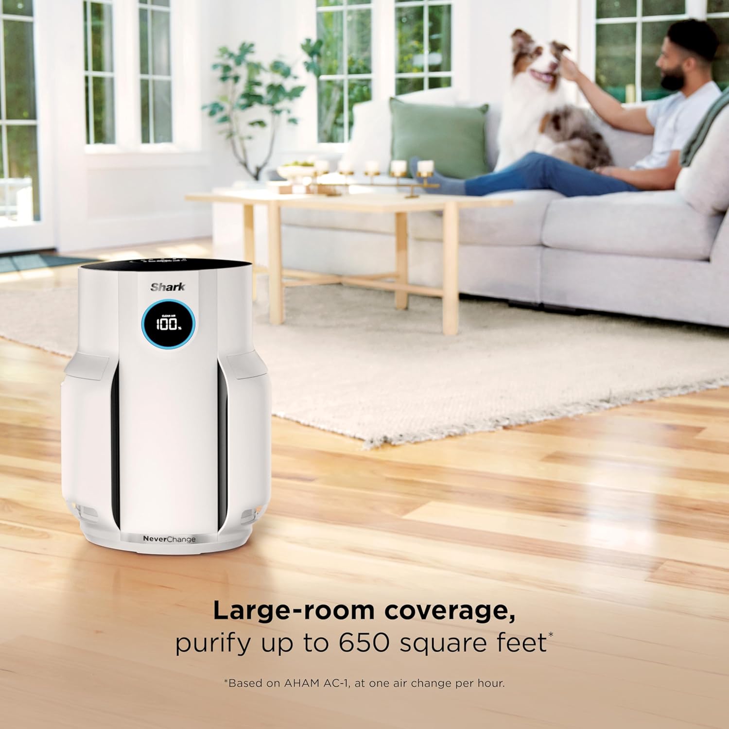 Shark NeverChange Air Purifier — HEPA exceeding filtration for up to 5 years for home, pets, allergies, dust, and smoke up to 650 sq. ft. for bedroom, dorm, nursery, and more. White, HP153