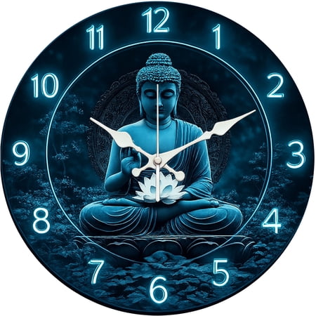 Hoease 10 Inch Silent Wall Clock, Blue Lotus Buddha Zen Decorative Wall Clock, Battery Operated Non-Ticking Round Clock for Living Room Bedroom Buddhist Home Decor