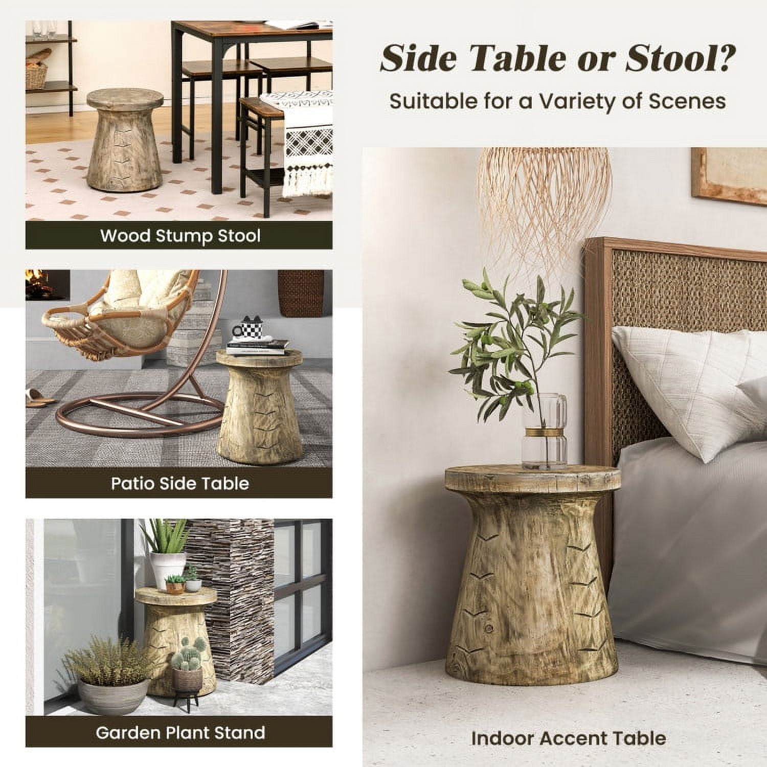 Aimee Lii Indoor Outdoor Weather Resident Rock End Table with Wood Grain Aimee Lii Indoor Outdoor Weather Resident Rock End Table with Wood Grain