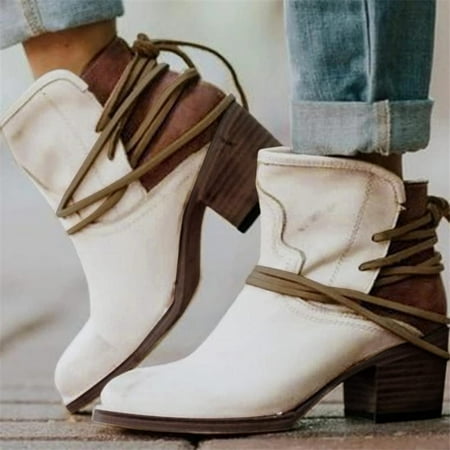 

Tdoqot 2022 Boots for Women- Mid-Heel Casual Christmas Gifts Chunky Heel Women s Ankle Boots White 38
