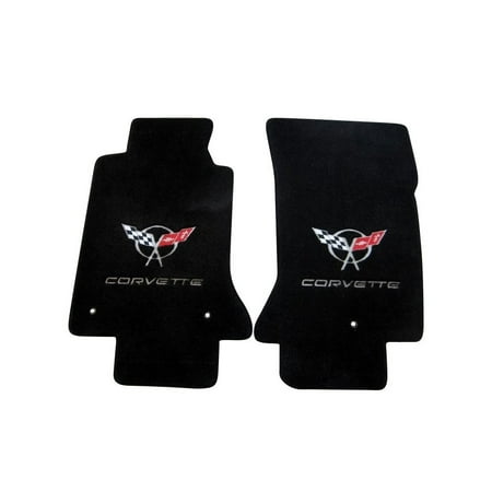 Corvette Car Mats - Corvette Floor Mats - Embroidered Double Logo - Black w/ Silver : 1997-2004 C5
