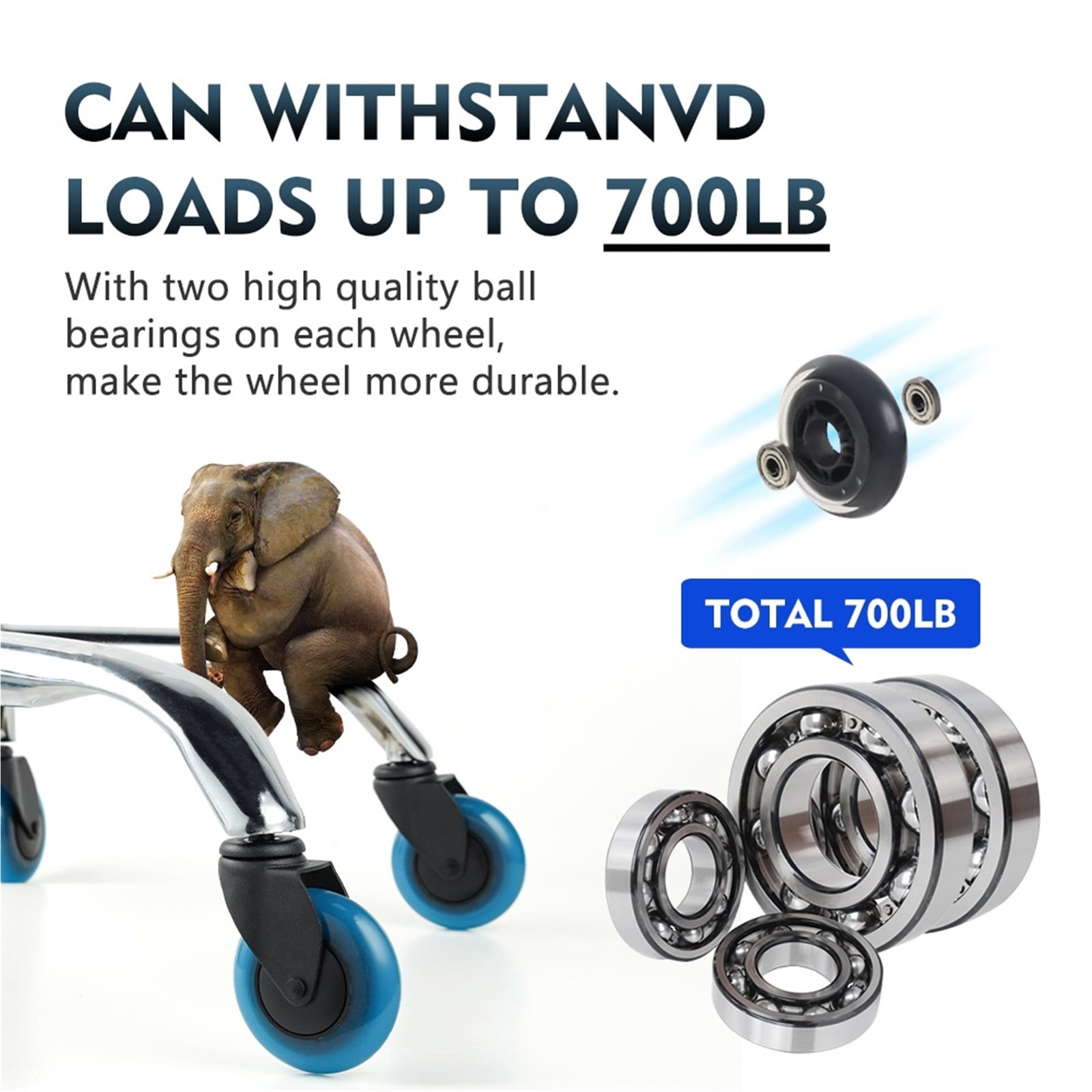 5PCS Blue Polyurethane Office Chair Caster Wheels,3inches Swivel Rubber Soft Furniture Wheels Safe Rollers For Furniture ,Easy to Install