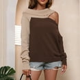 thumbnail image 2 of Womens One Shoulder Long Sleeve Knit Sweater Tops Crewneck Color Block Patchwork Fashion Sweater Pullover for Women, 2 of 5