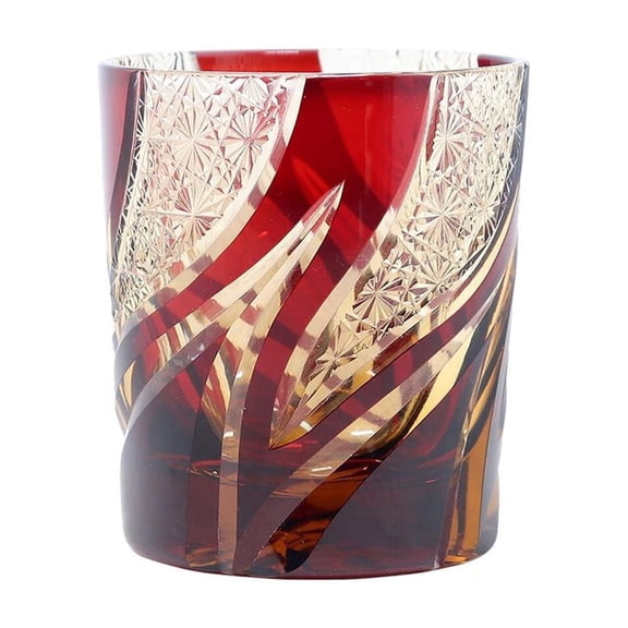 Cut Crystal Whiskey Glass Tumbler Edo Tokyo Kiriko Drinkware Hand Cut Clear 9oz Red