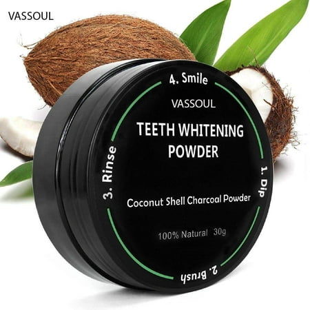 Vassoul Teeth Whitening Powder - Natural Coconut Teeth Whitening Charcoal Powder. Mint Flavor Safe and Effective Tooth Whitener