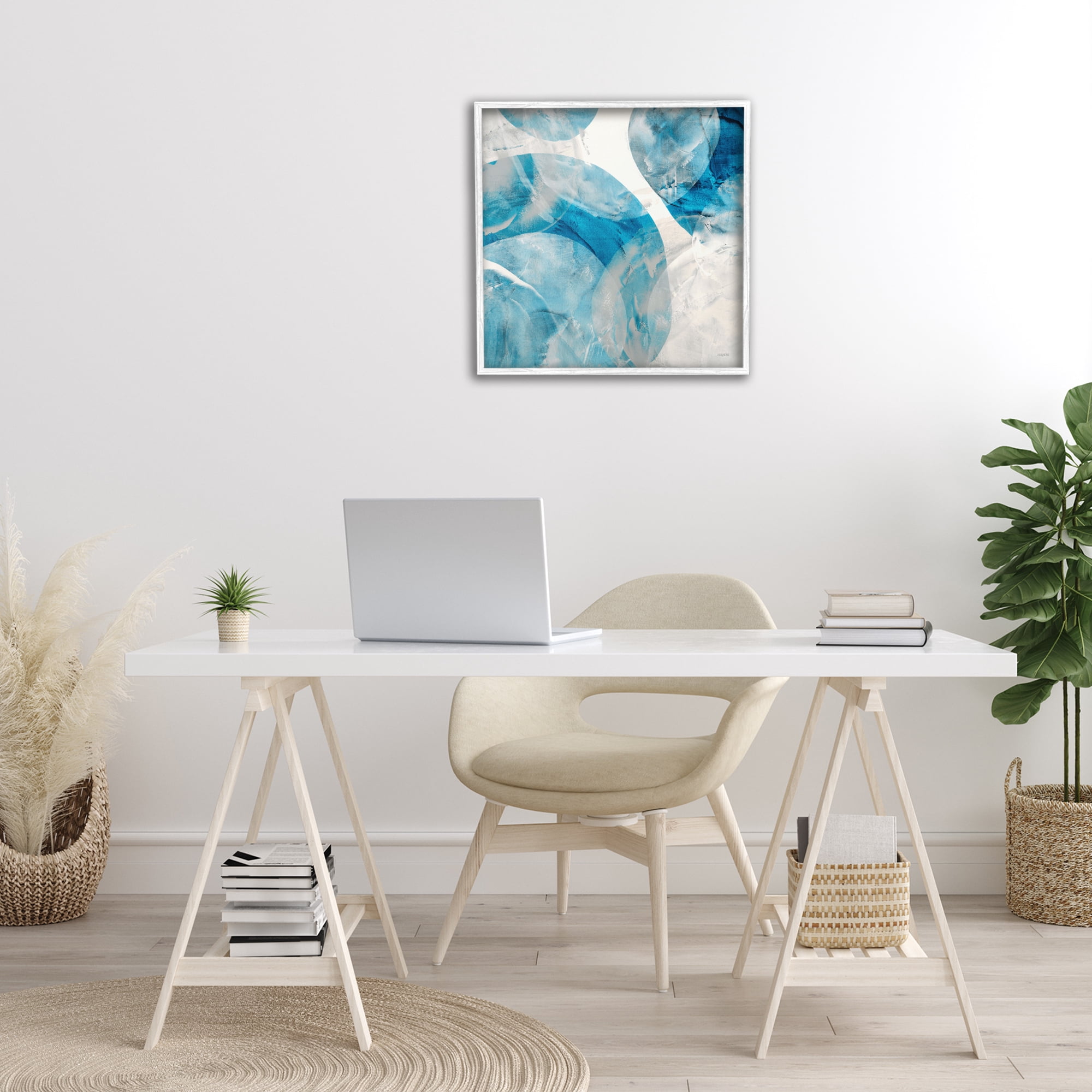 Stupell Industries Opaque Blue Spheres Abstract Painting White Framed Art Print Wall Art, 24 x 24