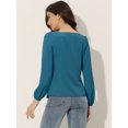 thumbnail image 4 of Blusa informal de manga larga con cuello cuadrado y pliegues en la parte delantera para mujer Azul XL, 4 of 6