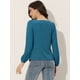 thumbnail image 4 of Blusa informal de manga larga con cuello cuadrado y pliegues en la parte delantera para mujer Azul XL, 4 of 6