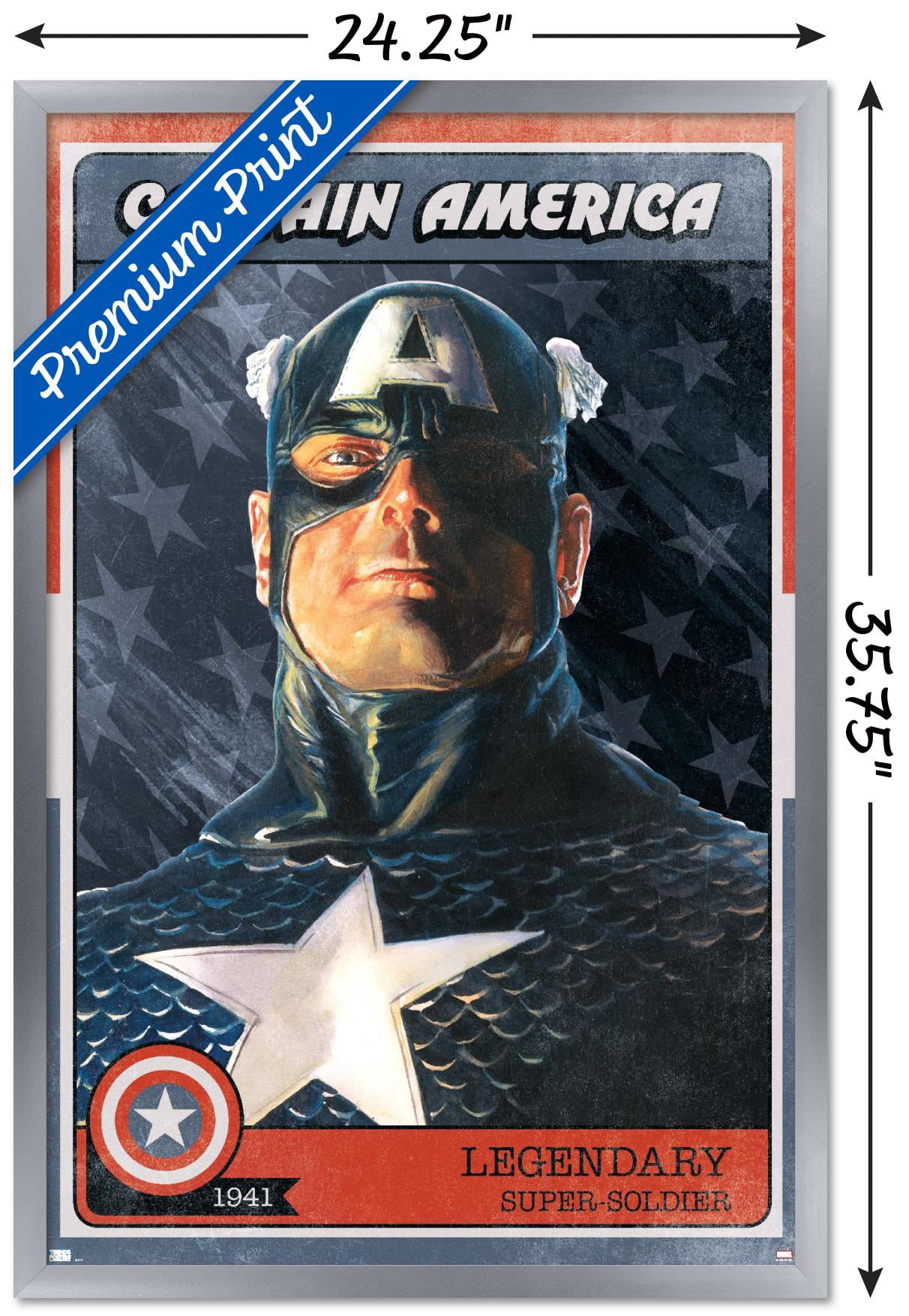Marvel Comics - Captain America Card Wall Poster, 22.375" x 34", Framed