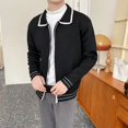 thumbnail image 3 of Suéter de punto verde para hombre, cárdigan tipo polo a rayas con cremallera y cremallera, ropa azul para hombre, prendas de punto, jerséis, elegantes, de diseñador, de lujo, divertidos, 3 of 5