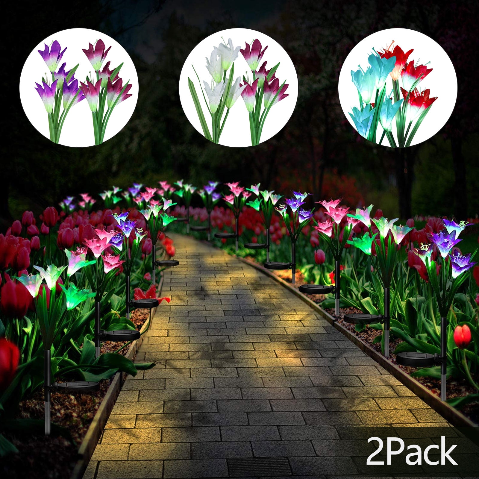 Outdoor Solar Flower Garden Stake Lights, EEEKit 2Pcs Solar Powered