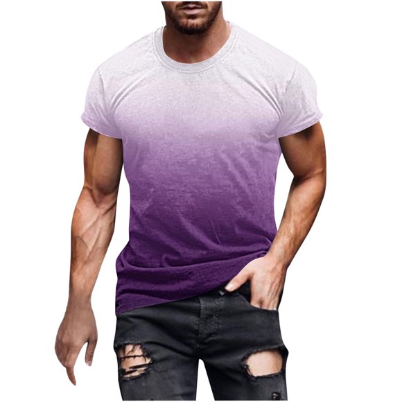 SROBPTY Mens Summer Top, Short Sleeve Shirts for Men, Men Print Short Sleeve Round Neck T Shirt Casual Fashion Short Sleeve Purple, XXXL