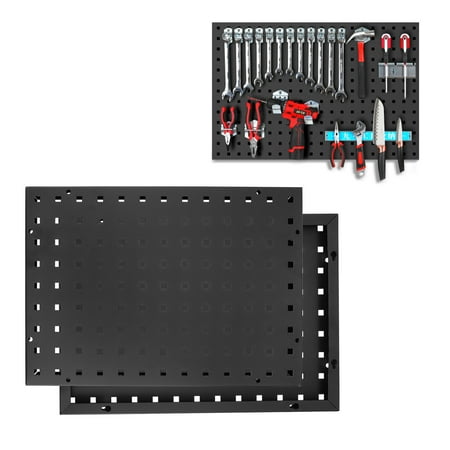 NICERIO Black Steel Pegboard Wall Storage Rack for Heavy Duty Tool Organization and Garage Workshop Use
