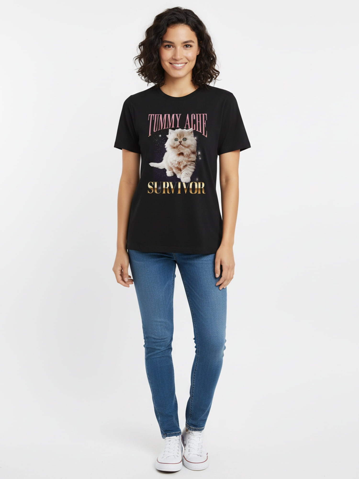 Young Women’s Graphic Everyday Short Sleeve Tee, Tummy Ache, Sizes XXS–XXL