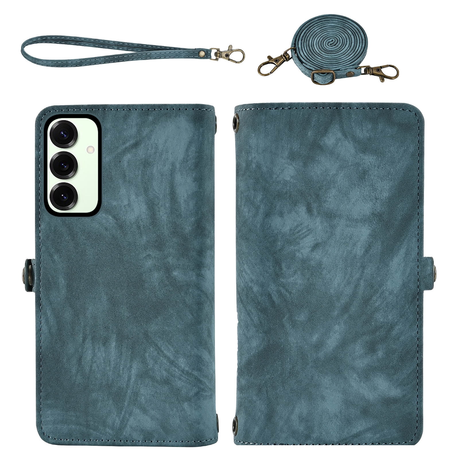 Asuwish Phone Case for Samsung Galaxy S25 Plus S25+ 5G Zipper Wallet Detachable Cell Cover with Tempered Glass Screen Protector Strap Flip Card Holder S25Plus 25S + S 25 25+ SM-S936U Women Girls Blue