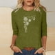 thumbnail image 2 of Camisetas Casuales de las Mujeres de Moda Impresa 3/4 Mangas Blusa Cuello Redondo para el Hogar Y Diario, 2 of 4