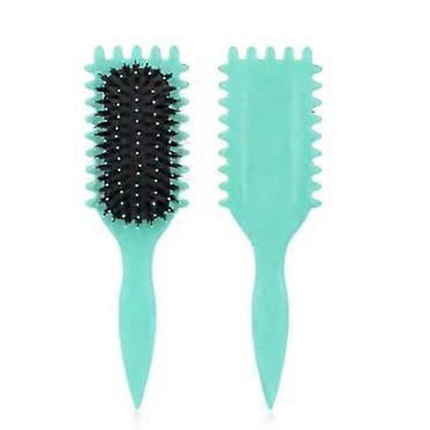 Peine para cabello rizado con acabado esponjoso antiestático, cepillo desenredante de cerdas de jabalí para rizos, color verde.