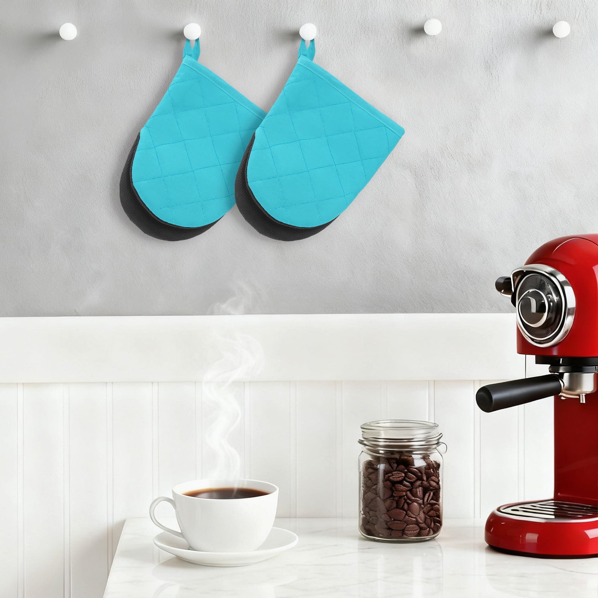 Unique Bargains Oven Mitts Heat Resistant Cooking Gloves Blue 7.9x5.7inch