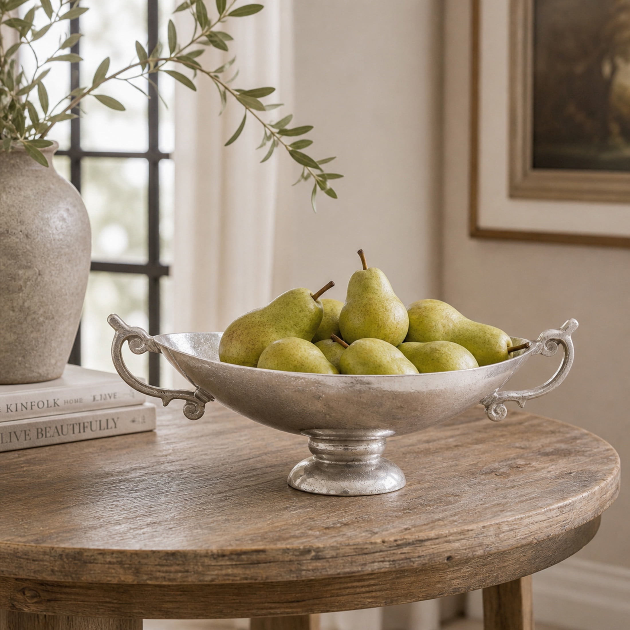 DecMode 8" Oval Silver Aluminum Metal Decorative Bowl with Handles