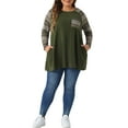 thumbnail image 2 of Plus Size Tunic Tops for Women Long Sleeve Raglan Color Block Knit Pullover Shirts with Pockets 3X Army Green, 2 of 6