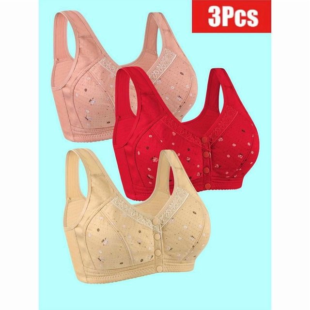 3 Pack Soutien-Gorge Léger Élégante Florale pour Femmes 92 % Polyester 8 %