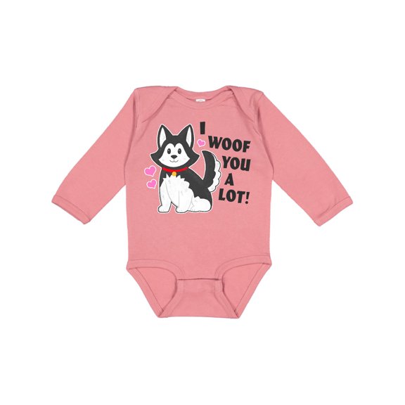 Inktastic I Woof You a Lot with Husky Dog Illustration Boys or Girls Long Sleeve Baby Bodysuit