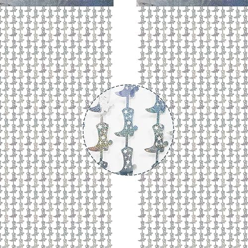 2-Pack Cowgirl Boot Metallic Tinsel Foil Fringe Curtains for Cowgirl Birthday Party Decorations, Last Rodeo Bachelorette Backdrops, Disco Cowboy Party Supplies - 3.3 x 6.5Ft