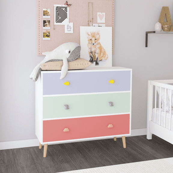 Kids 3 Drawer Dresser, Baby Nightstand for Bedroom, Storage Cabinet for Toddler Child for Living Room, Toddler Room, Nursery, Closet, Apartment (Colorful)