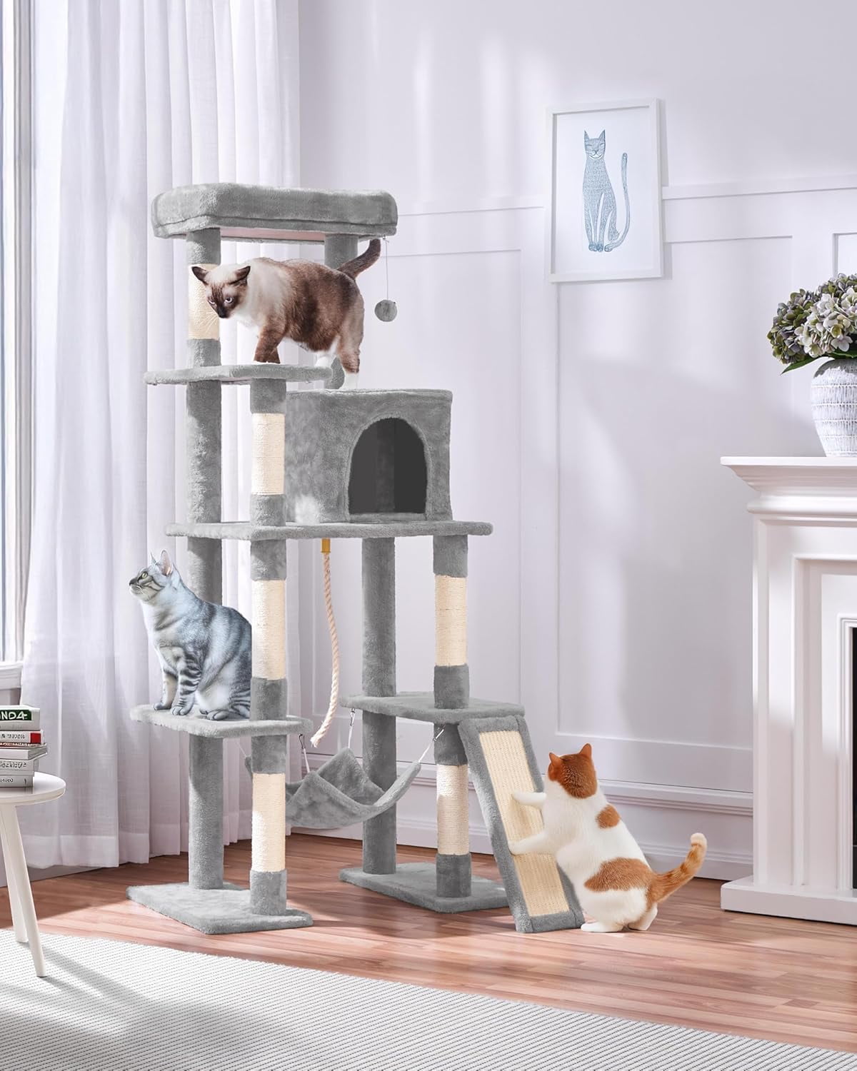 GMNIU Cat Tree Cat Tower, 63in Multi-Level Kitten Tree for Indoor Kitty, Pet Condo Furniture with Scratching Posts, Large Top Perch, Hammock, Tall Climbing Stand for Kitty Play