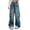 Z1-Blue-Frostluinai summer jeans denim pants, variant on Girls' Straight Wide Leg Jeans Distressed Retro Wash Pull on Denim Pants Baggy Cargo Streetwear Jeans with Pocket 4-15 Years
