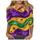 thumbnail image 2 of RKSTN Mardi Gras 3/4 Sleeve T Shirts for Women Top Oversized Crewneck Carnival Mask Print 3/4 Length Sleeve Shirt Womens Casual Round Neck Mask Tuesday Carnival Party Three Quarter Sleeve Tee Shirt, 2 of 5