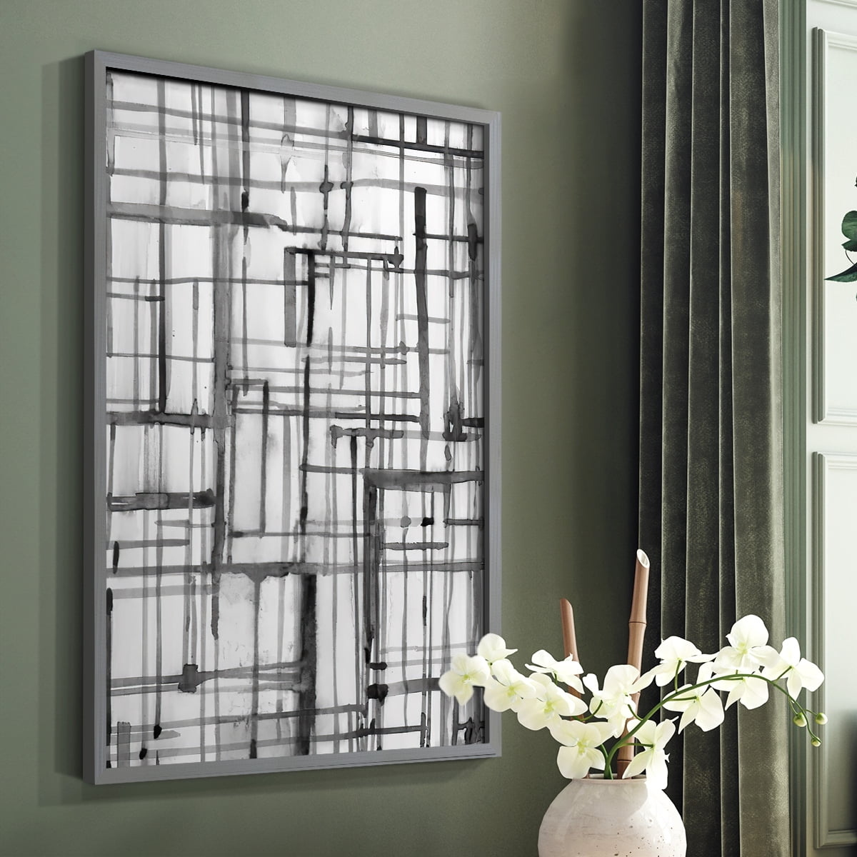 Line Meditation II in Gray Solid Wood 22 x 28 Framed Print