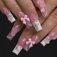 thumbnail image 1 of 24Pcs Blue Butterfly False Nails Long Ballet with French Design Wearable Fake Nails Glitter Full Cover Press on Nails Tips Art FGS, 1 of 7