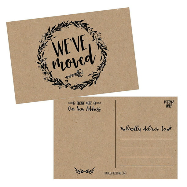 Set of 50 Rustic Kraft We've Moved Postcards, Change of New Address Moving Announcements, House