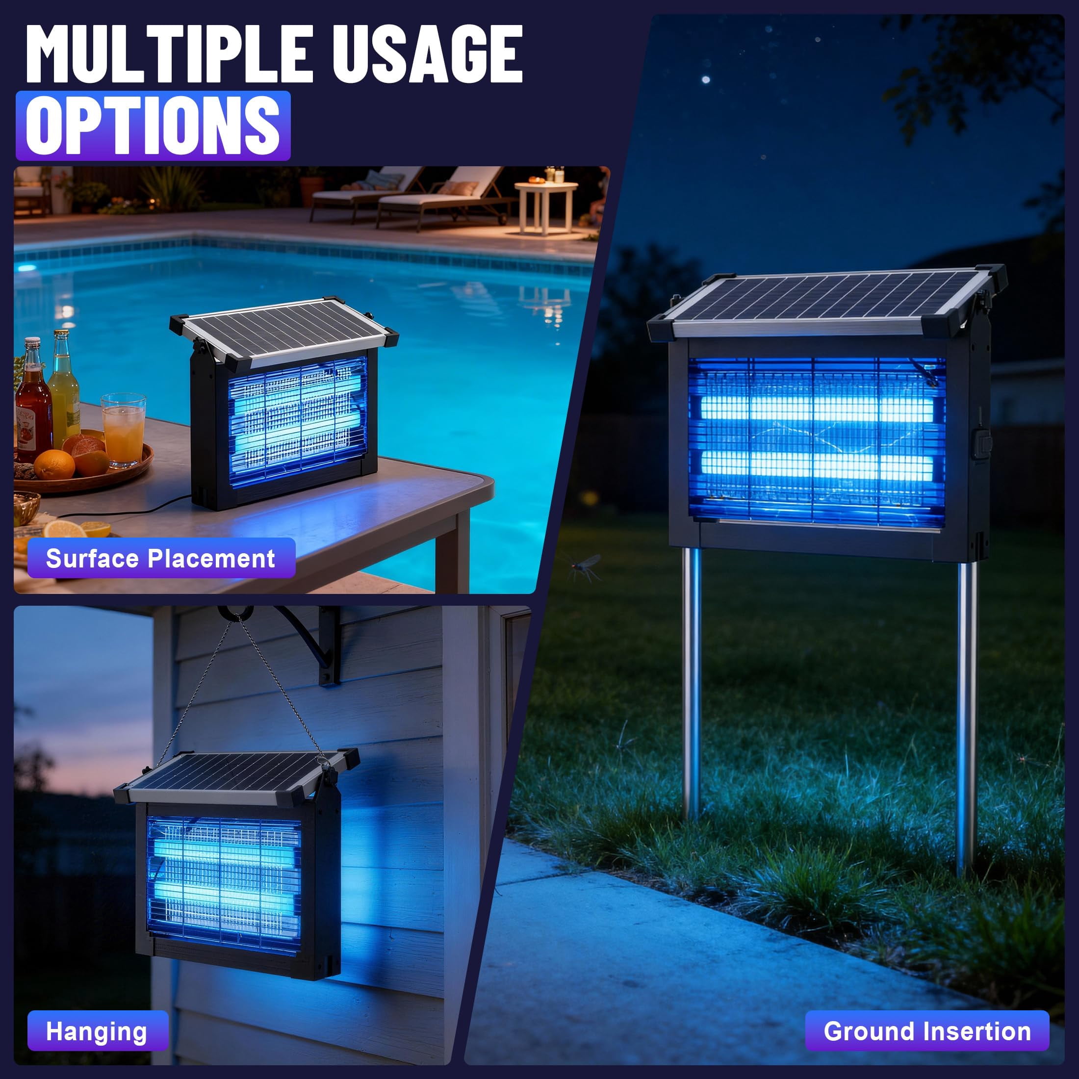 Solar Zapper Outdoor  Rechargeable & 4500v High For Effective Mosquito Multi-insect Waterproof Camping Patio Courtyard Path