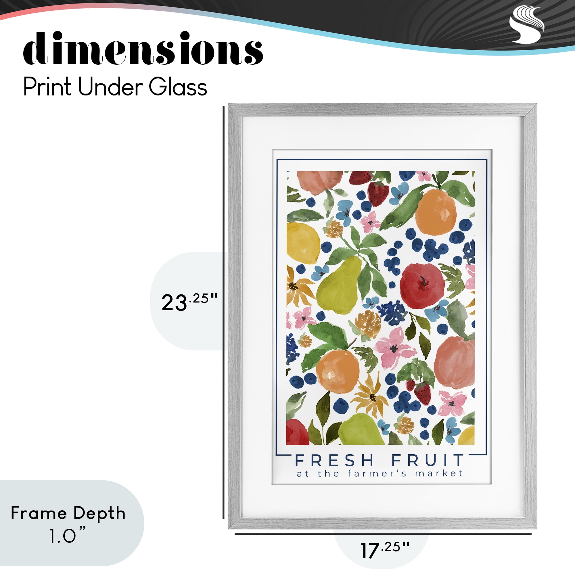 Stupell Industries Fresh Fruit Market Pattern Gray Framed Print Under Glass, design by Lucille Price