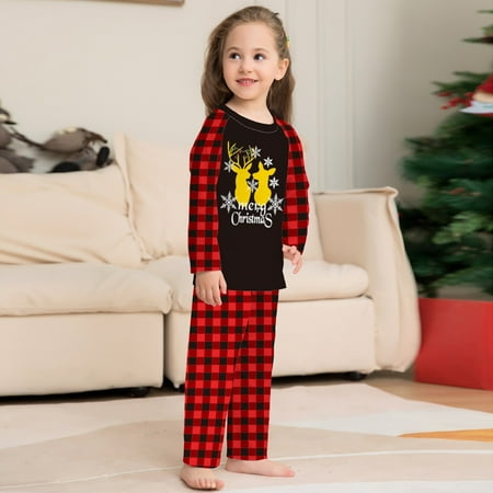 

Christmas decorations Stocking stuffers Red Parent-child Attire Christmas Suits Patchwork Plaid Printed Homewear Round Neck Long Sleeve Pajamas Two-piece Kid Sets