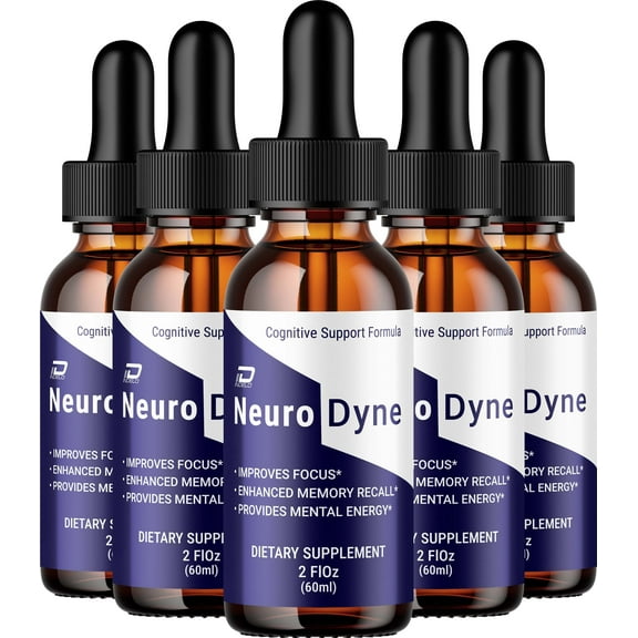 Neurodyne Liquid Drops – Neuro Dyne Natural Blend Healthy Organic Support, 5 Pack, 5 Month Supply