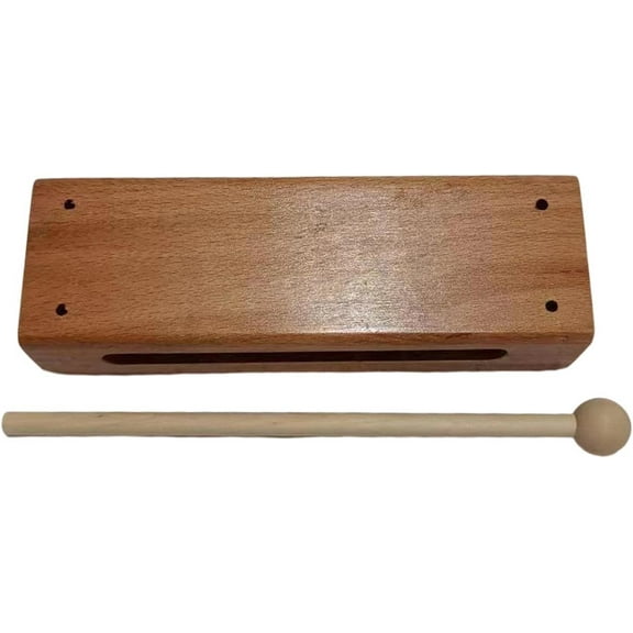 Wood Block Musical Instrument with Mallet Solid Hardwood Percussion Rhythm Blocks,Natural Finish 7in (1 pcs)