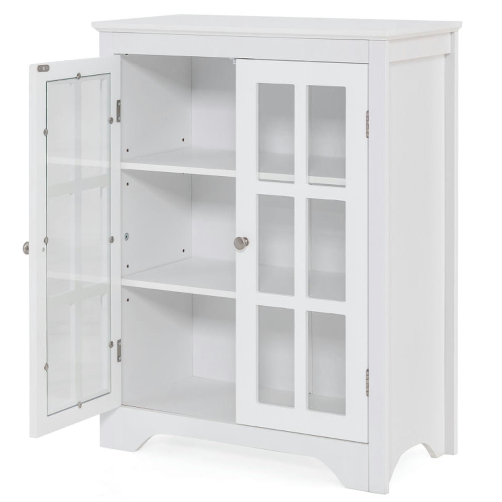 Demi Bonn Storage Cabinet, Floor Cabinet, Freestanding Display Storage Cabinet with 2 Glass Doors and Adjustable Shelves, for Bathroom, Living Room, Bedroom, Kitchen, White