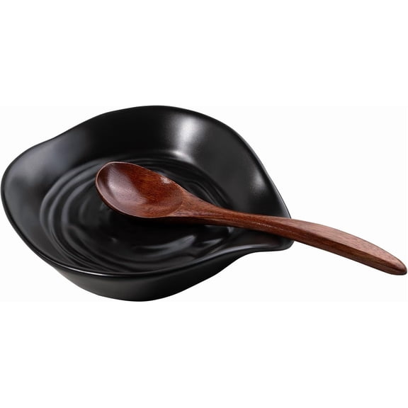 Arikago Spoon Rest for Stove Top, 5 Inch Ceramic Spoon Holder for Kitchen Counter, Cooking Spoon Holder for Utensils, Coffee Spoons, Spatula, Ladle, Tongs, Black