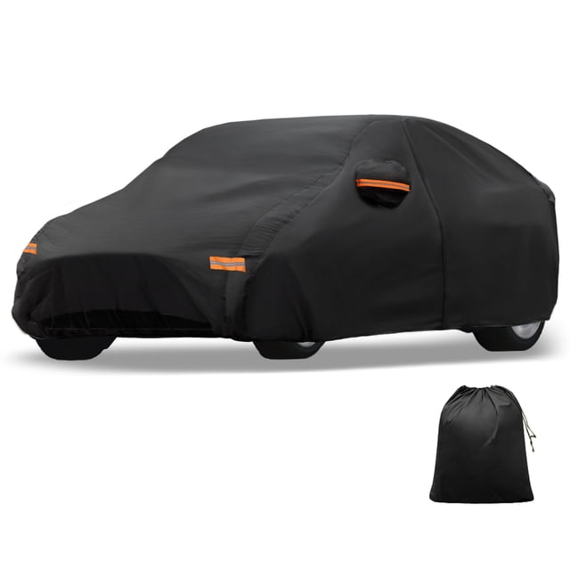 Funda de coche única Bargains de película de aluminio para exteriores, funda para todo clima, protección impermeable con cremallera en la puerta del conductor, negra para Kia K5