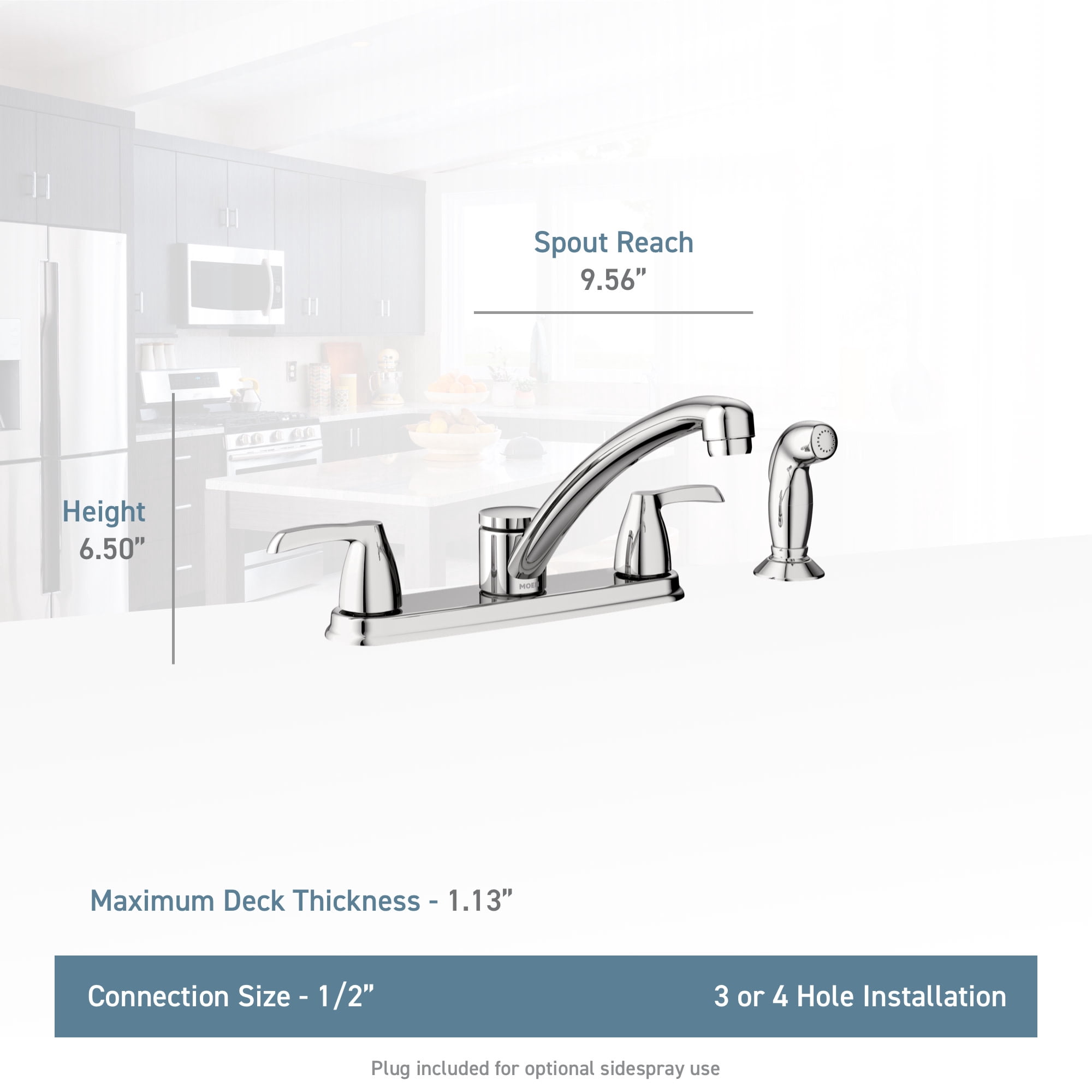 Moen Adler Chrome Two-Handle Low Arc Kitchen Faucet with Side Sprayer