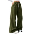 thumbnail image 2 of women's pants Baeitkot Women Fashion Solid Color Loose Elastic Waist Drawstring Strap Cargo Long Pants, 2 of 7